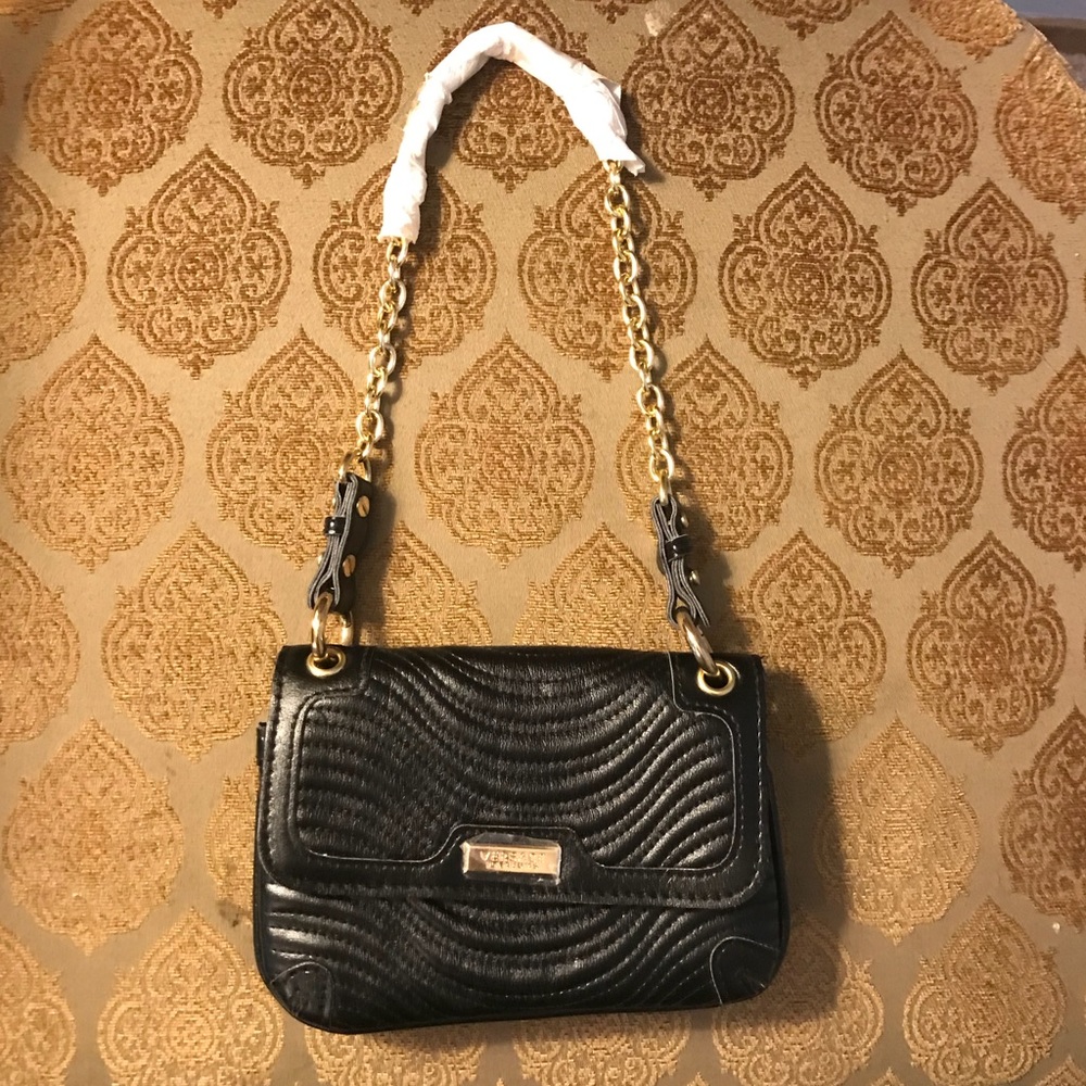 Versace parfums black mini purse with gold strap